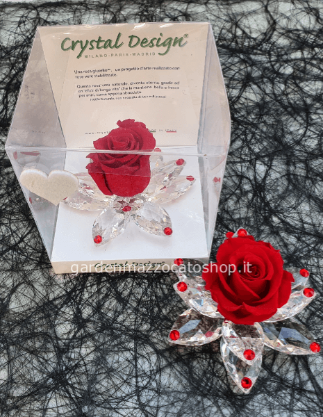 Rosa stabilizzata con Swarovski su contenitore in vetro
