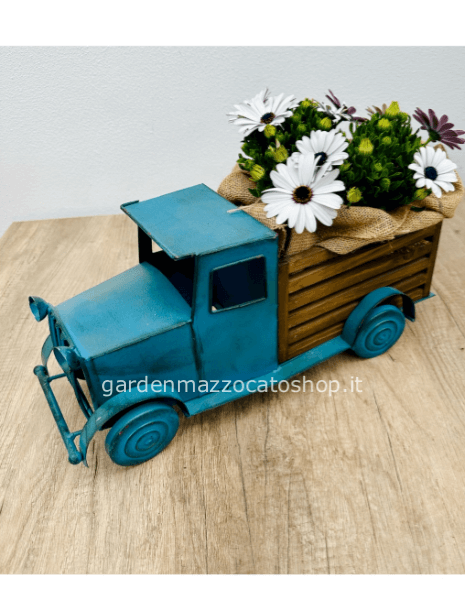 Camioncino in latta + legno con pianta stagionale